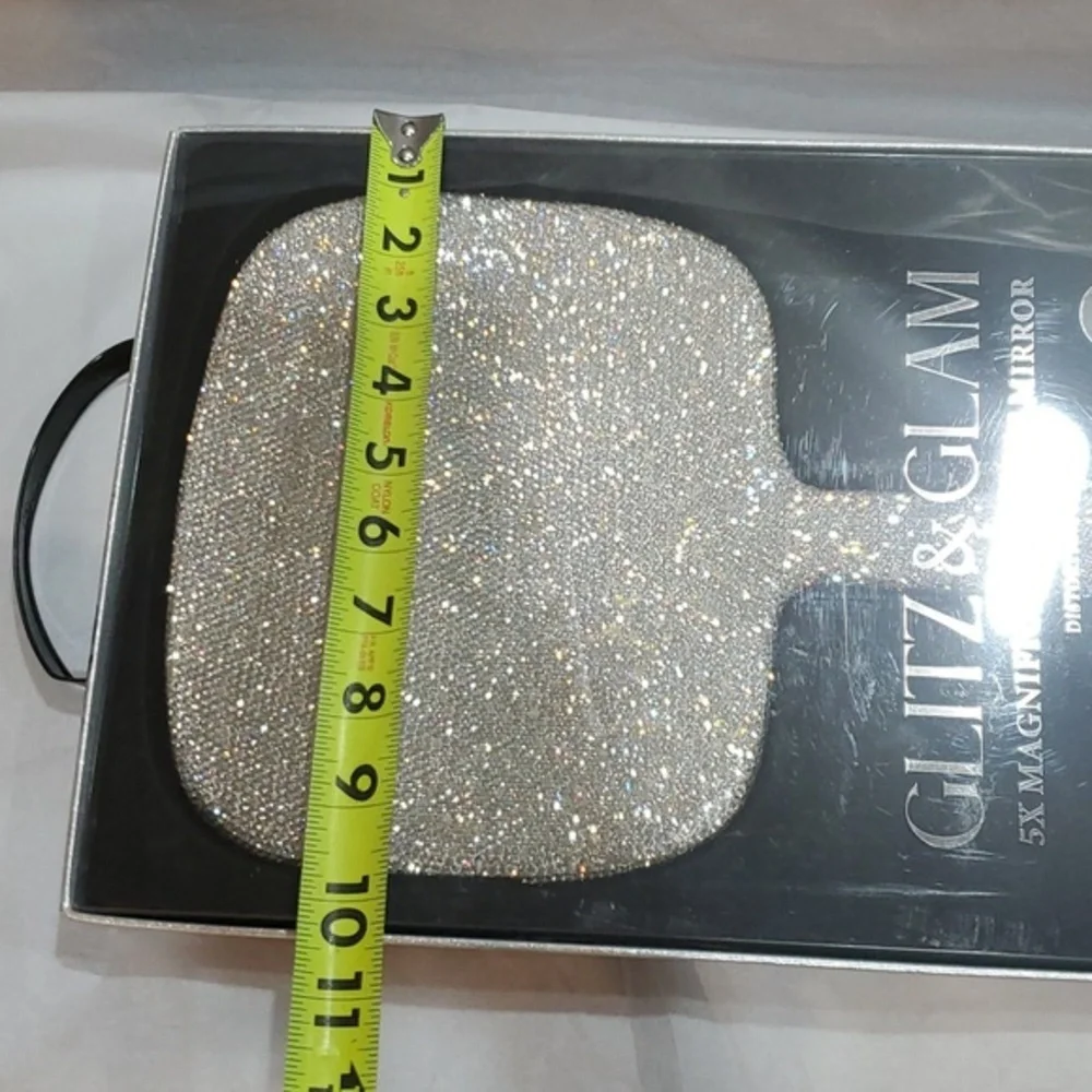 5X magnification Glitz Glam blinged crystal rhinestone hefty handheld mirror new